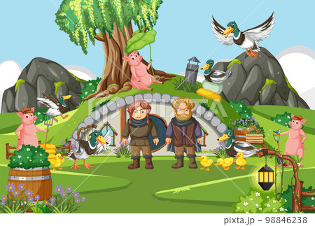 Enchanted scene with medieval cartoon characters 98846238