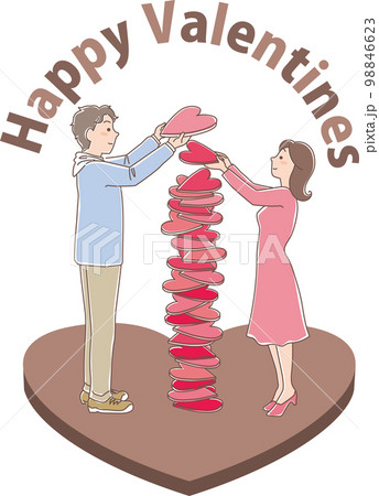 ハッピーバレンタイン_ハートの積み重ね_男女_ハートチョコ_文字入り ハッピーバレンタイン_ハートの積み重ね_男女_ハートチョコ_文字入り 98846623