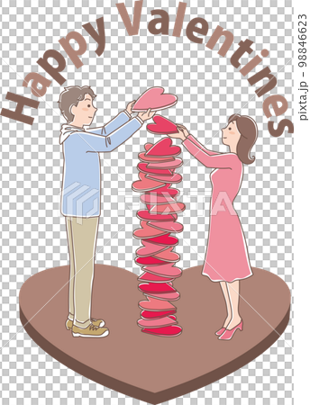 ハッピーバレンタイン_ハートの積み重ね_男女_ハートチョコ_文字入り ハッピーバレンタイン_ハートの積み重ね_男女_ハートチョコ_文字入り 98846623