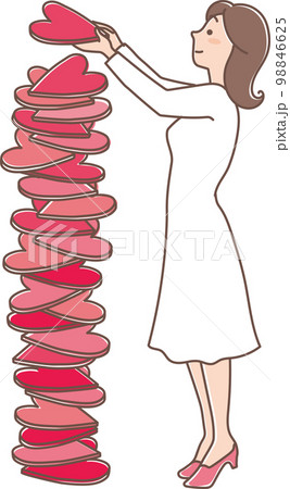 ハッピーバレンタイン_ハートの積み重ね_若い女性 98846625