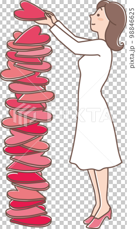 ハッピーバレンタイン_ハートの積み重ね_若い女性 98846625