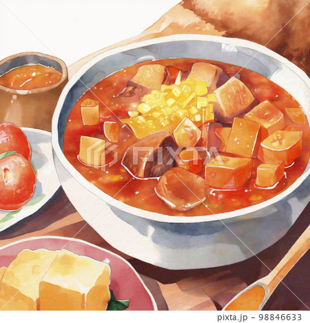 ごろごろ野菜が入ったシチュー　水彩画イラスト「AI生成画像」 98846633