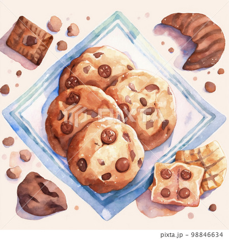 チョコチップクッキー　水彩画イラスト「AI生成画像」 98846634
