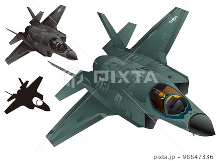 アメリカのステルス戦闘機F-35（ダークグリーン、モノクロ、ブラック