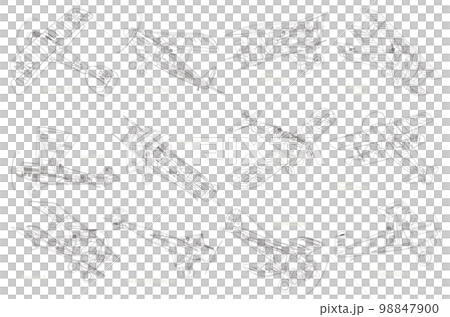 12種類の複葉機・戦闘機のモノクロ線画イラスト集。 98847900