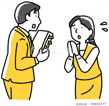 男性にお願いする女性社員 98848377