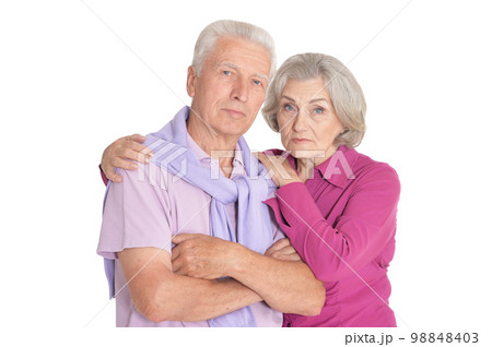Sad senior couple isolated on white background 98848403
