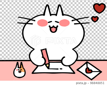 一隻貓和一隻倉鼠寫情書的插圖素材 一隻貓和一隻倉鼠寫情書的插圖素材 98848851
