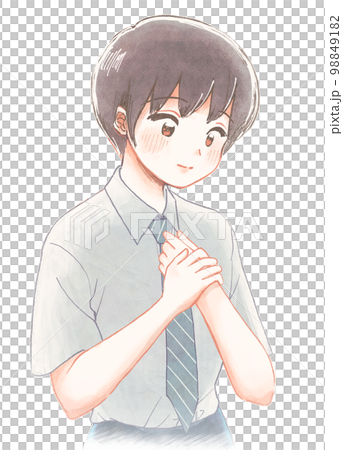 胸に手を当てて微笑む男子中学生の水彩風イラスト 胸に手を当てて微笑む男子中学生の水彩風イラスト 98849182