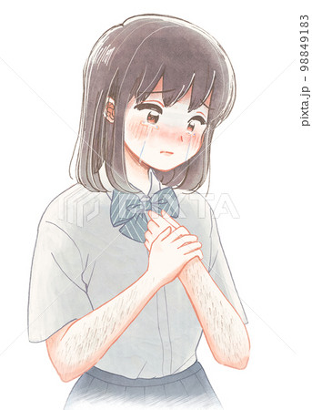 ムダ毛がコンプレックスになって苦しむ学生の水彩イラスト 98849183