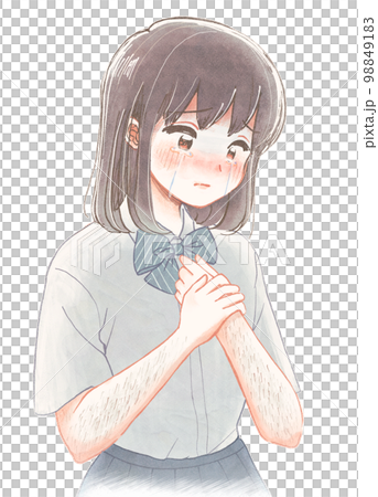 ムダ毛がコンプレックスになって苦しむ学生の水彩イラスト 98849183