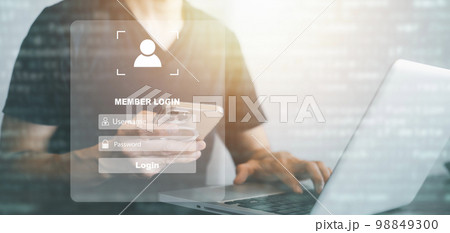 Hand touch fingerprint with virtual global with cyber security, Login, User, identification information security and encryption, secure access to users personal information, secure Internet access, 98849300