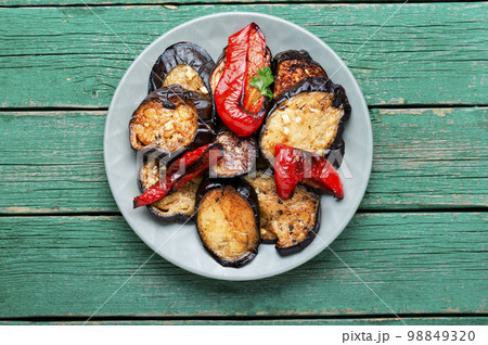 Grilled vegetables on a plate. Grilled vegetables on a plate. 98849320