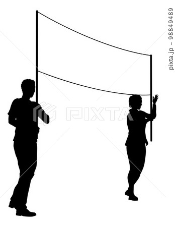 Banner Silhouette Protestors at March Rally Strike 98849489