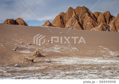 Moon Valley dramatic landscape at Sunset, Atacama Desert, Chile Moon Valley dramatic landscape at Sunset, Atacama Desert, Chile 98849946
