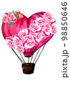 Heart Hot Air Balloon With Roses. Hand Drawn Illustration. Wedding Concept. 98850646