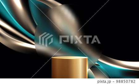 3D realistic luxury golden podium stand pedestal with liquid or fluid 98850782