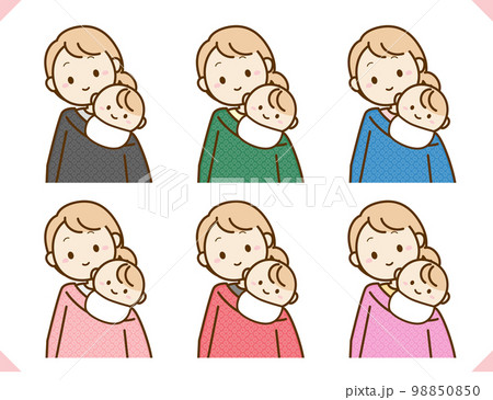お宮参りの産着とママと赤ちゃんのイラスト素材セット お宮参りの産着とママと赤ちゃんのイラスト素材セット 98850850