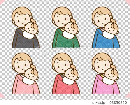 お宮参りの産着とママと赤ちゃんのイラスト素材セット お宮参りの産着とママと赤ちゃんのイラスト素材セット 98850850