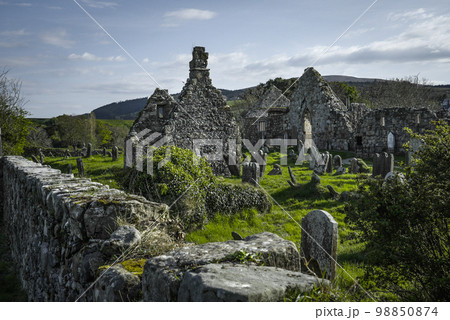 Ruins of an old abbey and cemetery in Northern Ireland 98850874