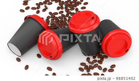 Set of paper coffee cup with coffee bean for cappuccino, americano, espresso 98851402