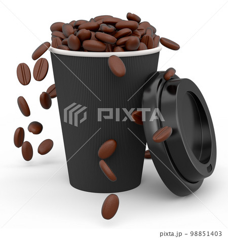 Paper coffee cup with coffee bean for cappuccino, americano, espresso on white Paper coffee cup with coffee bean for cappuccino, americano, espresso on white 98851403