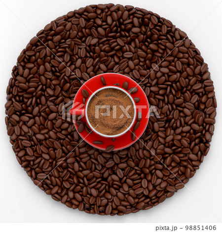 Ceramic coffee cup with coffee beans for americano, espresso, latte on white Ceramic coffee cup with coffee beans for americano, espresso, latte on white 98851406