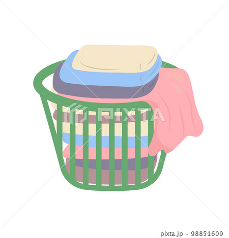 Laundry basket with towels. Basket with linens. 98851609
