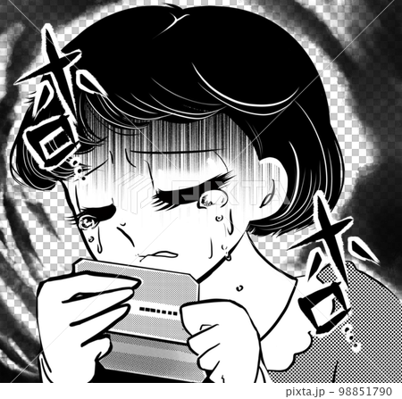 70s Showa retro girl cartoon Monochrome... - Stock Illustration ...