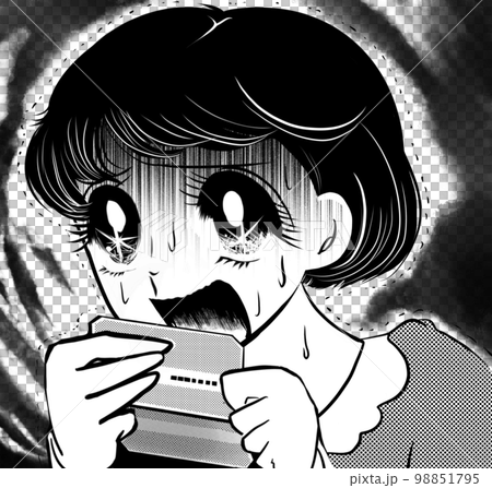 1970s Showa retro girl cartoon Monochrome... - Stock Illustration ...