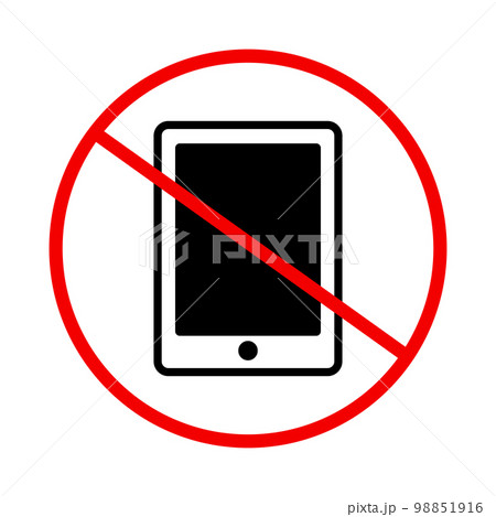 スマートフォン禁止のサイン。スマートフォン警告サイン。ベクター。 スマートフォン禁止のサイン。スマートフォン警告サイン。ベクター。 98851916