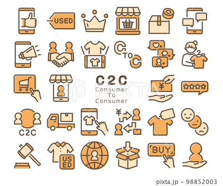 C2C（Consumer to Consumer）カラフルなラインアイコンセット 98852003