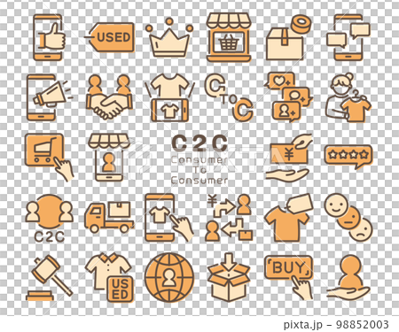 C2C（Consumer to Consumer）カラフルなラインアイコンセット 98852003