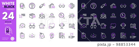 Quick tips, Hold heart and Uv protection line icons for website, printing. Collection of Street light, Clipboard, Couple love icons. Question mark, Eyeglasses, Delivery app web elements. Vector 98853344