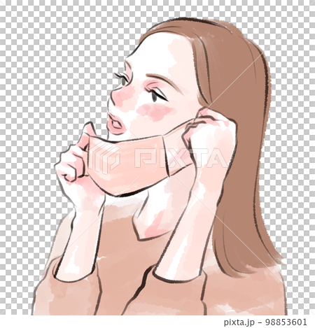Woman, removing mask 98853601