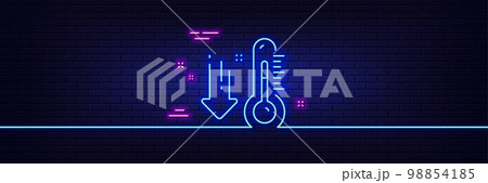 Neon light glow effect. Low thermometer line icon. Temperature diagnostic sign. Fever measuring symbol. 3d line neon glow icon. Brick wall banner. Low thermometer outline. Vector Neon light glow effect. Low thermometer line icon. Temperature diagnostic sign. Fever measuring symbol. 3d line neon glow icon. Brick wall banner. Low thermometer outline. Vector 98854185