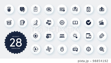 Set of Education icons, such as Copyright, Currency rate and Winner flat icons. Messenger, Time, Checklist web elements. Calendar time, Survey checklist, Fake news signs. Web analytics. Vector Set of Education icons, such as Copyright, Currency rate and Winner flat icons. Messenger, Time, Checklist web elements. Calendar time, Survey checklist, Fake news signs. Web analytics. Vector 98854192