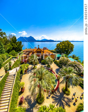 Views of Isola Madre villa and botanic garden, in Isole Borromee archipelago, Lake Maggiore, Italy. 98854457