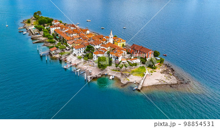 Aerial view of Isola Superiore, or Isola dei Pescatori or Island of the Fishermen in Borromean 98854531