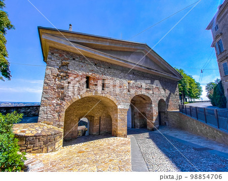 Street view of Bergamo old town, italian city northeast of Milan, in the Lombardy region . Street view of Bergamo old town, italian city northeast of Milan, in the Lombardy region . 98854706