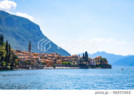 Street view of Varenna town in Como lake in the Province of Lecco in the Italian region Lombardy 98855068