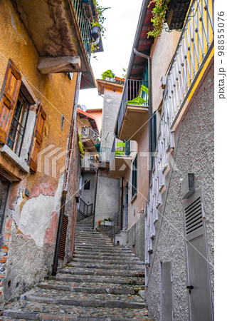Street view of Varenna town in Como lake in the Province of Lecco in the Italian region Lombardy Street view of Varenna town in Como lake in the Province of Lecco in the Italian region Lombardy 98855076