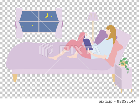 寝る前に読書する女性 98855144