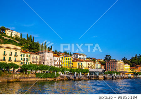 Street view of Bellagio village in Lake Como, in Italy. Street view of Bellagio village in Lake Como, in Italy. 98855184