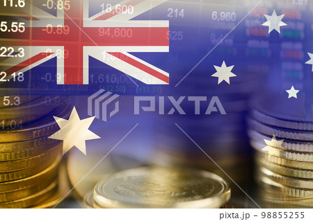 Stock market investment trading financial, coin and Australia flag or Forex for analyze profit finance business trend data background. Stock market investment trading financial, coin and Australia flag or Forex for analyze profit finance business trend data background. 98855255