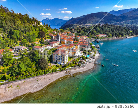 Aerial view of Bellagio village in Lake Como, in Italy. 98855260