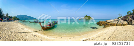 Aerial view of Sunrise beach with long tail boats in Koh Lipe, Satun, Thailand 98855733