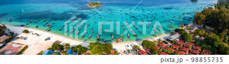 Aerial view of Sunrise beach with long tail boats in Koh Lipe, Satun, Thailand 98855735