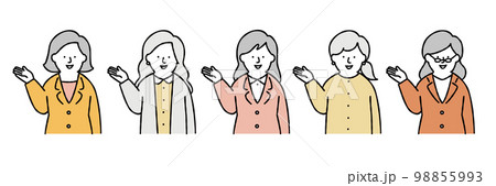 案内をする女性のイラストセット　イエロー 98855993