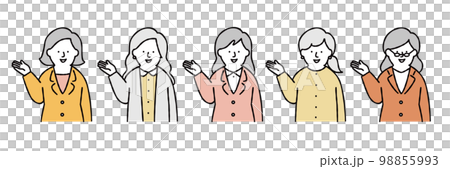 案内をする女性のイラストセット　イエロー 98855993